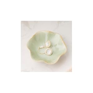 Mecaikru Ceramic Trinket Dish, 4in Ring Tray with Kiln Glaze Jewelry Dish