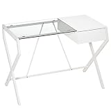 HOMCOM Bureau Informatique Table Ordinateur Design Contemporain métal Panneaux de Particules Blanc Bois de chêne Verre