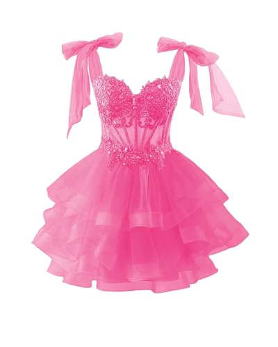 Clothfun Tiered Tulle Short Homecoming Dresses 2025 for Teens Lace Applique Sweet 16 Prom Cocktail Dress CY265