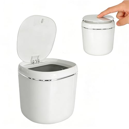 Weiß Tischmülleimer Klein mit Deckel 2.3L Mini Tischabfalleimer Papierkorb