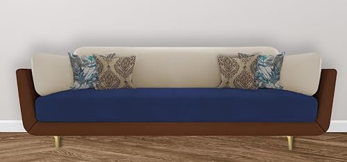 Image of Sixpine Luxury Dual Color Upholstery Classic Sofa in Premium Velvet | Solid Wood Structure | Sturdy Golden Legs | High Density Foam | Extra Comfort for Modern Living Room (Brown Blue Beige, 3 Seater)