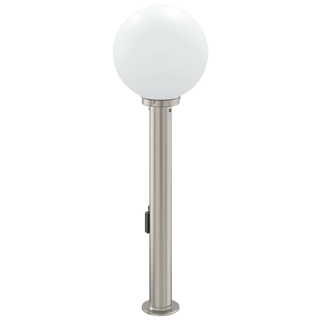 Lámpara de acero inoxidable de 80 cm con sensor y enchufe IP44, moderna iluminación exterior para jardín, terraza, entrada, lámpara de pie compatible con LED de bajo consumo con difusor y