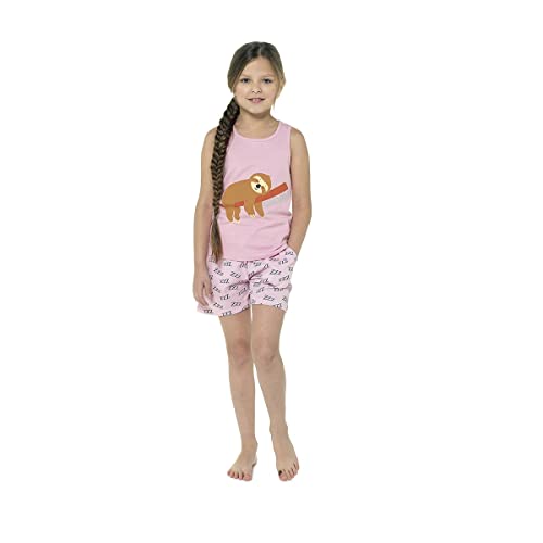 Childrens Girls 7-13yr Summer Nightwear Pyjama PJ Short Pajama Loungewear Range (9-10 Years, Sloth Print - Shorts Set)