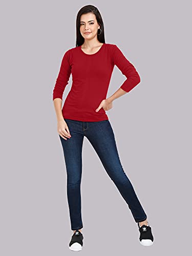 Image of FLEXIMAA Women's Cotton Plain Round Neck Full Sleeve T-Shirt