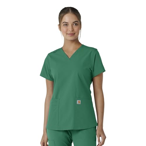 Carhartt Force Essentials Women's V-Neck Knit Panel Scrub Top, Hunter, 5XL - image 1