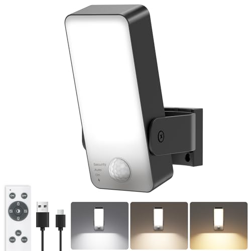 Außenlampe mit Bewegungsmelder, 10000mAh Akku Wandleuchte mit Bewegungsmelder, Fernbedienung 3 Modi 3000K-6000K Timer Led Aufladbar wandleuchte ohne...