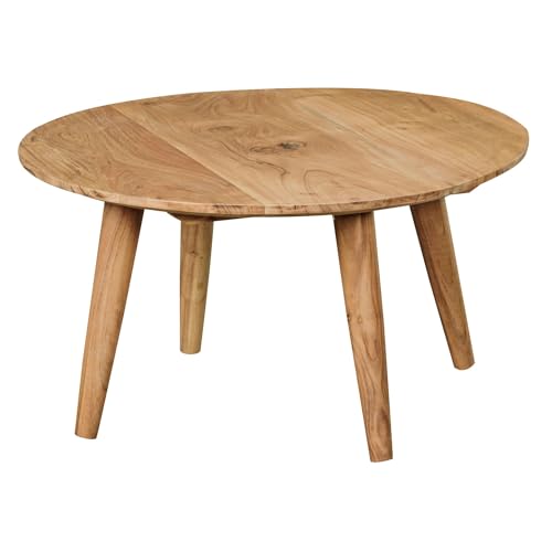 Wohnling Couchtisch BOHA Massivholz Akazie, Wohnzimmertisch rund Ø75 x 40 cm, Beistelltisch mit 4 Beinen im Landhausstil