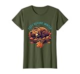 Cozy Before Winter Autumn Bear Design T-Shirt, Women, Olive Green, Small