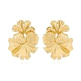 Pendientes colgantes de pétalos de oro para mujeres y niñas, bohemios, grandes, de metal, hipoalergénicos, exagerados, chendelier floral, hoja, joyería de vacaciones