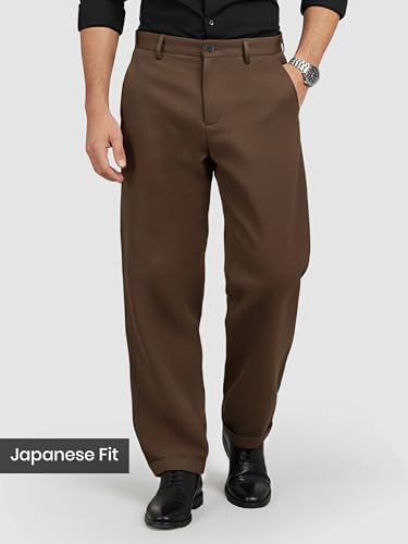 Image of Beyoung Men's Japanese Pants | Slouchy Fit 4 Pocket Classic Trousers for Men | Lightweight & Wrinkle-Resistant Formal Wear