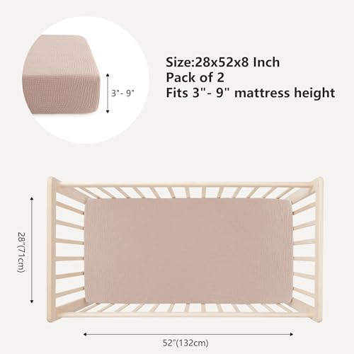 Image of Bearmoss Muslin Crib Sheets - 100% Cotton Baby Crib Sheets Fitted for Standard Crib Mattress & Toddler Bed Mattress 52 inchx28 inch Soft Breathable Crib Sheet Neutral for Boys Girls - 2 Pack (Pink Star)