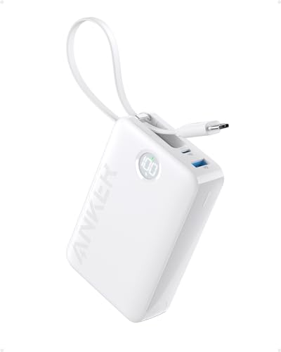 Anker Power Bank Battery Pack, 20,000mAh 22.5W High Speed Charging Portable Charger with Built-in USB C Cable, 1 USB-C, 1 USB-A, for iPhone 15/15 Plus/15 Pro/15 Pro Max, MacBook, Galaxy