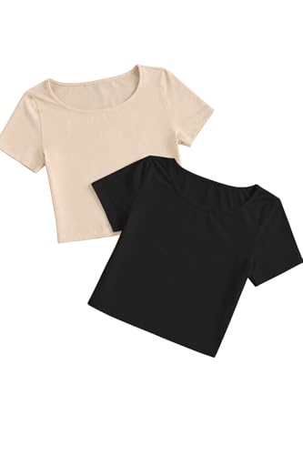 Image of KERI PERRY Tops for Women Crop Top for Women's Tank Activewear Tee Sports Work Out Wear Casual Round Neck Cotton Camisole Pack of 2