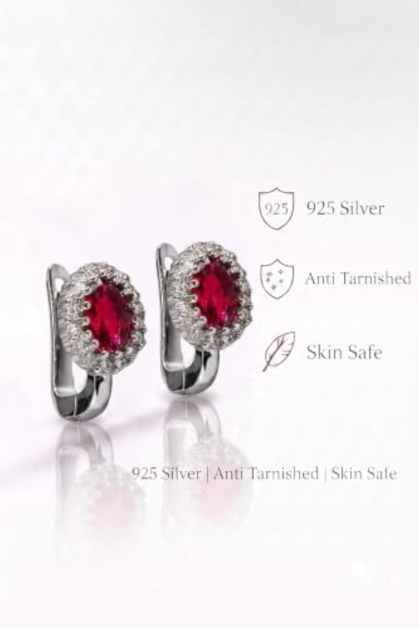 Women's 925 Sterling Silver Ruby Red Halo Leverback Earrings