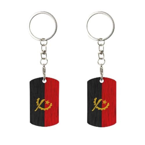 Porte-clés rectangulaire en métal avec texture bois, drapeau angolais, pour la maison, le bureau et la moto.