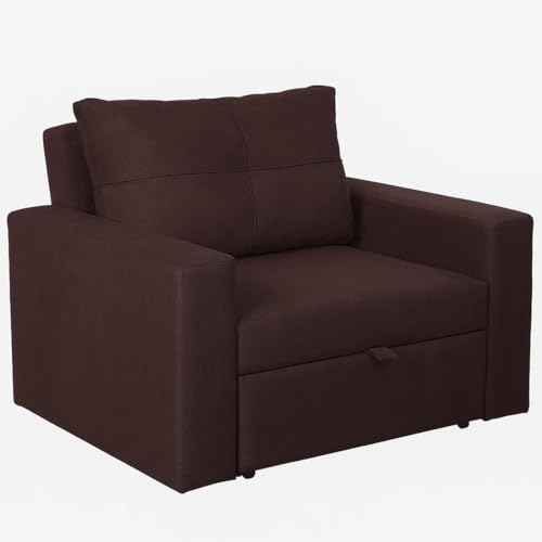 Image of CASASTYLE Seria 1 Seater Pull-Out Premium Fabric Sofa Cum Bed Sofa Set for Living Room (Brown Fabric)