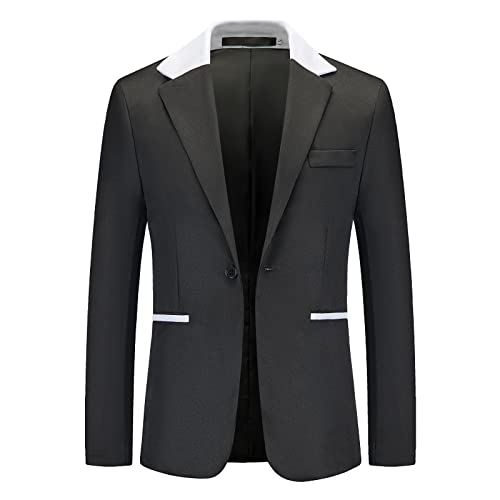 Men's Color Block Suit Blazer Long Sleeve Single Breasted One Button Lapel Collar Jackets Cozy Slim Fit Ballroom Dances Coat