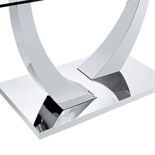 Pvillez Glass Dining Table For 6 People, 62.8" Modern Kitchen Dining Room Table, Rectangle Dinner Table With Tempered Glass Tabletop And Stainless Steel Frame, Pedestal Table For Dining Room, Kitchen #TOP5