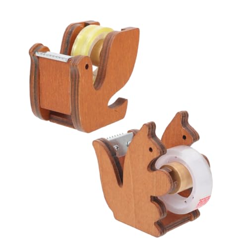 BEBEMOKO 2個 木製動物デザインテープスタンド おしゃれで軽量な デスク用テープディスペンサー 携帯便利 な滑らかエッジ付 ランダムカラー