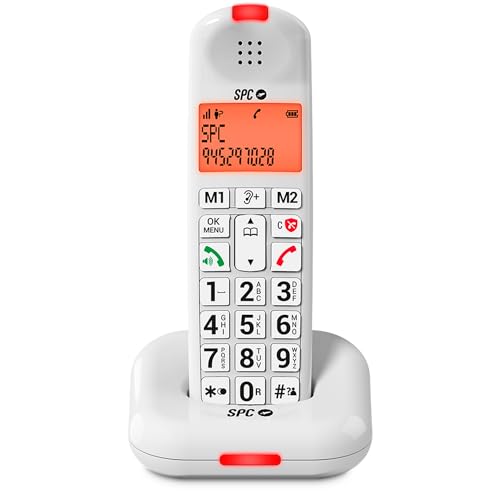 SPC Comfort Kairo - Teléfono inalámbrico para Personas Mayores con Teclas Grandes, Sonido extramplificado, Compatible audífonos, función Bloqueo Llamada, señal Luminosa y 2 memorias directas – Blanco