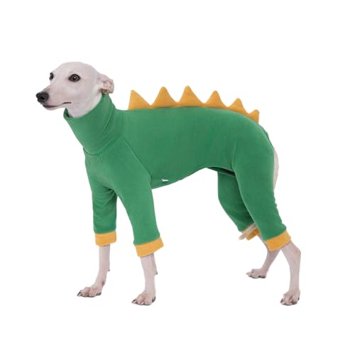 ESCCBOO Italian Greyhound Whippet Fleece Dinosaur Costume Onesie, Turtleneck Outfit Coat (Medium)