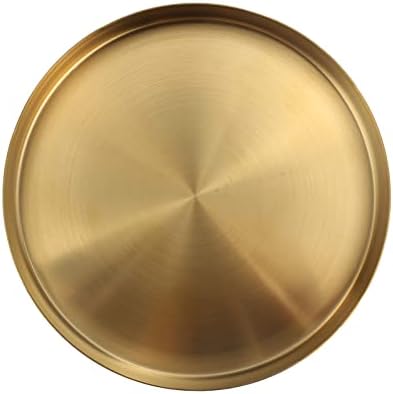 Gold Round Tray Decorative Stainless Steel Serving Tray Metal Organizer Plate for Makeup, Jewelry, Tea, Coffee, Drinks, Toiletries, Kitchen Tableware