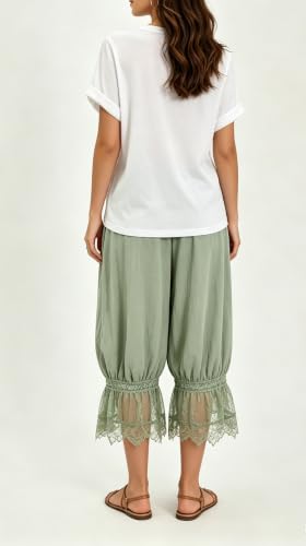 Image of UAURORAO Women Lace Trim Bloomer Pants Flowy Culottes Pantaloons Bloomers