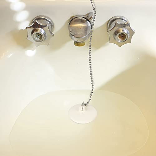 2 Packs Tub Stopper, Rubber Bathtub Stoppers Drain Plug With 15" Stainless Steel Beaded Chain, Premium Bathroom Plug Fit For 1" To 1-3/8" Kitchen Sink, Bathroom Bath Tub, Drain Stopper, White #TOP3