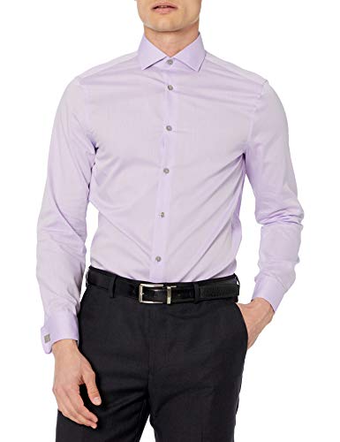 Calvin Klein Men s Dress Shirt Slim Fit Non Iron Herringbone French Cuff, Lilac, 15.5  Neck 34 -35  Sleeve
