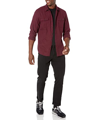 Amazon Essentials Men's Slim-Fit Flannel Long-Sleeve Shirt, Two-Pocket, Plaid, Burgundy Heather, Medium