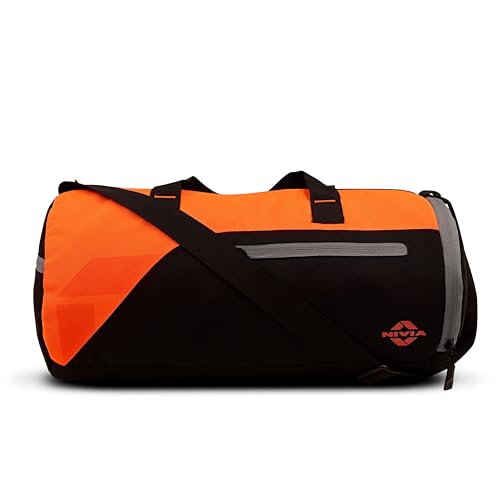 Image of Nivia Fuse Gym Duffle Bag for Men and Women, 25L Lightweight Training and Travel Bag with Shoe Compartment, Quick Access Pockets, and Adjustable Strap, Designed for Athletes, Travel (Black /Orange)