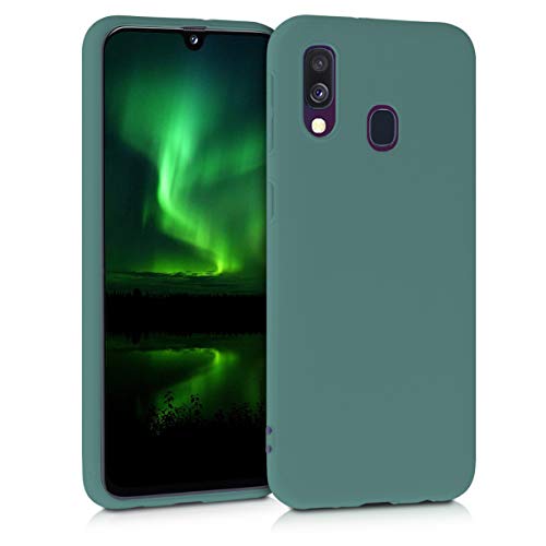 kwmobile Funda para Samsung Galaxy A40 Carcasa   Ultrafina de TPU y Silicona con Bordes elevados anticaídas   Azul Verdoso