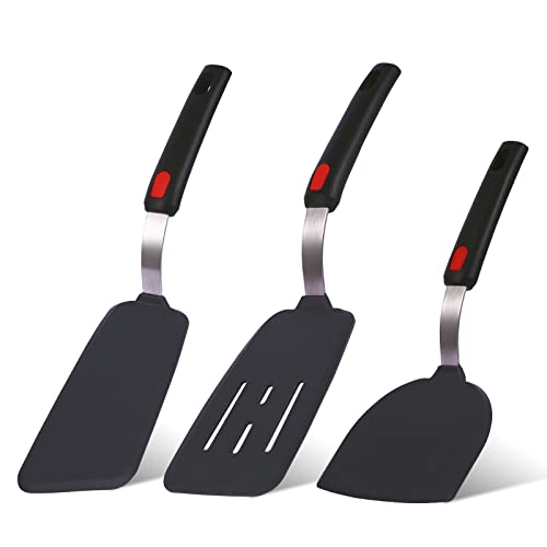 Collfa Kitchen Cooking Utensils Large Silicone Spatulas Turner Heat Resistant 3-Pack Set For Nonstick Cookware,BPA-Free Rubber Thin Slotted Flexible Flipper Spatula for Egg,Pancake,Fish,Cookie,Steak