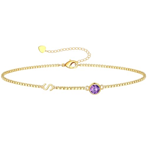 Image of Birthstone Bracelets for Women, Initial Bracelet Teen Stocking Stuffers Birthday Gifts for Teen Girls Initial Bracelet Trendy Letter A-Z Dainty Bracelet 21st 30th Mom Birthday Gift Birthstone Jewelry