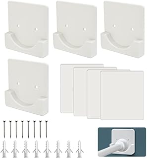 UCNOGIM 4 Pcs Shower Curtain Rod Holder, Adhesive Shower Rod Tension Retainer Adhesive Wall Mounted Shower Rods Holder Tension Rod Holders Mount Retainer for Shower Curtain Pole, No Drilling, White