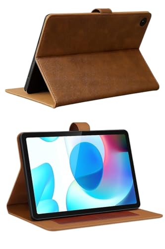 Image of Leather Folio Flip Stand Case Cover for Realme Pad Mini 8.7 Inch Tablet, Solid Pattern, 200 Grams (Coffee)