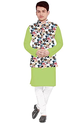 Image of Os Men's & boy kurta pyjama set with nerhu jackets (Multi printed) in cotton (baap beta|father son|)