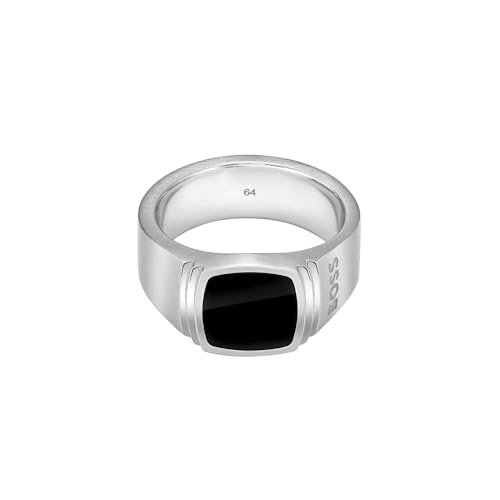 BOSS Jewelry Anillo para Hombre Colección ODELL en Acero Inoxidable Con Ónix Negro