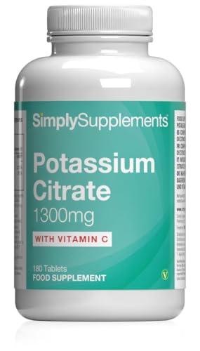 Potassium Supplements 1300mg with Vitamin C | Potassium Citrate | 180 Vegan Tablets | 3-Month Supply | Manifactured in UK