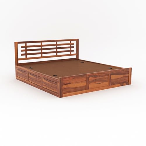 Image of FurnitureSheesham Wood King Size Double Bed with Storage Box for Living Room, Bed Room Solid Wood King Box Bed | Finish Color - Natural Brown, DIY