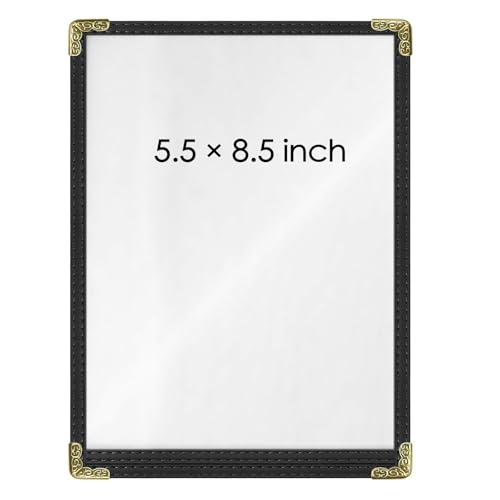 Menu Covers 25 Pack 5.5 x 8.5 inch - Black Vinyl Menu Holders | 2-View Waterproof Clear Sleeves Top-Loading for Restaurants, Cafes & Catering