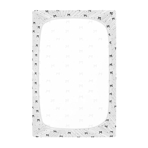 Image of Fitted Crib Sheets Black Bow Dot White Stretchy Portable Playard Sheets for Baby Toddler, Breathable Soft Mini Crib Mattress 39 x 27 in for Boys and Girls