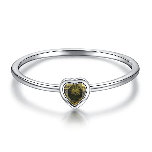 Simple Heart Birthstone Ring for Women 925 Sterling Silver Stackable Promise Ring with Colorful Cubic Zirconia Minimalist Jewelry Gift