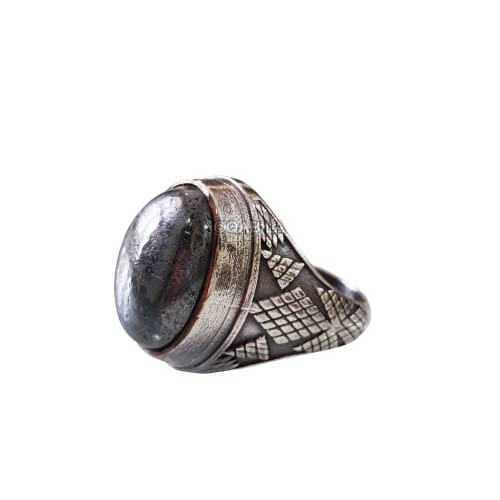 Magnetic Hematite Mans Ring, Natural Hematite Rings, Genuine Birthstone, Mens Ring, Heavy 925 Sterling Silver, Handmade Jewelry, Turkish Arabic Ring, Unisex, Wedding, Natural Gemstone Rings, Q-209