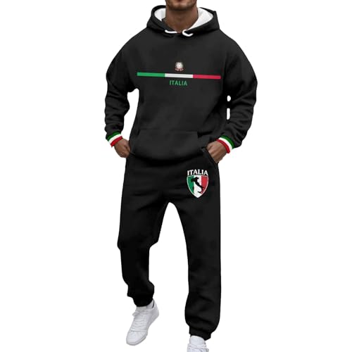 Caxndycing Survêtement de jogging pour homme - Motif drapeau de l'Italie - 2 pièces - Sweat à capuche et pantalon de jogging décontracté - Survêtement...