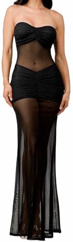 knee length dresses for ladies Mesh See Through Maxi Dress main image 0