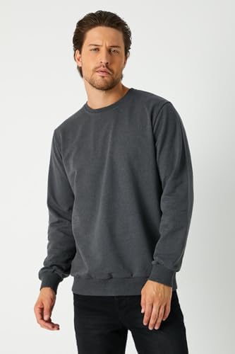 BY COMEOR Erkek Basic 2 İplik Bisiklet Yaka Regular Fit Normal Kesim Sweatshirt (Antrasit, M) - Görsel 2