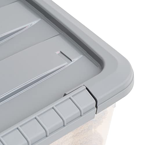 Amazon Basics Plastic Storage Containers with Secure Latching Lids, Stackable Organization Bins, Clear/Grey, 12 Quart, Set of 6 view 4