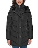 Andrew Marc Women's Mixed Media Hooded Puffer Jacket (US, Alpha, Large, Regular, Regular, Black)