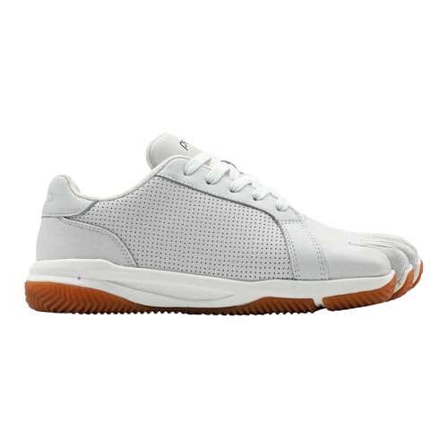 Peluva Court Ad-in | Men’s Five Toe, Zero Drop Tennis Shoe | Minimalist Barefoot Court Trainer | Perforated Leather Upper & Herringbone Gum Rubber Outsole White/Natural